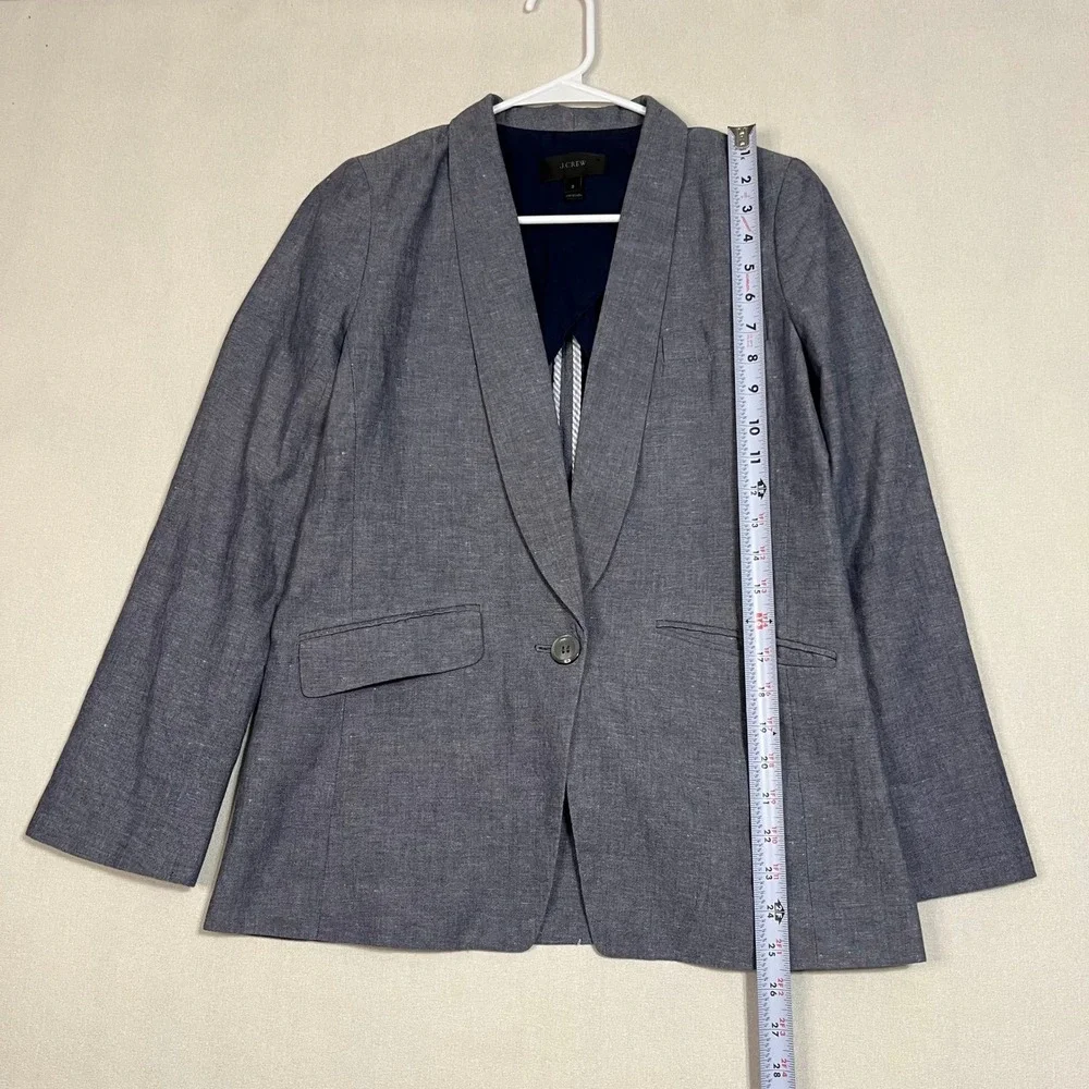 J.Crew‎ Unstructured Shawl-Collar Cotton Linen Blend Blazer Blue - Size 2
